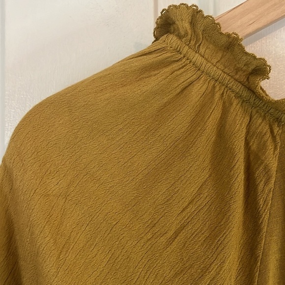 J.Jill | Floral Embroidered Flowy Yellow Gold Ruffle Collar Tee Medium Boho - Picture 7 of 10